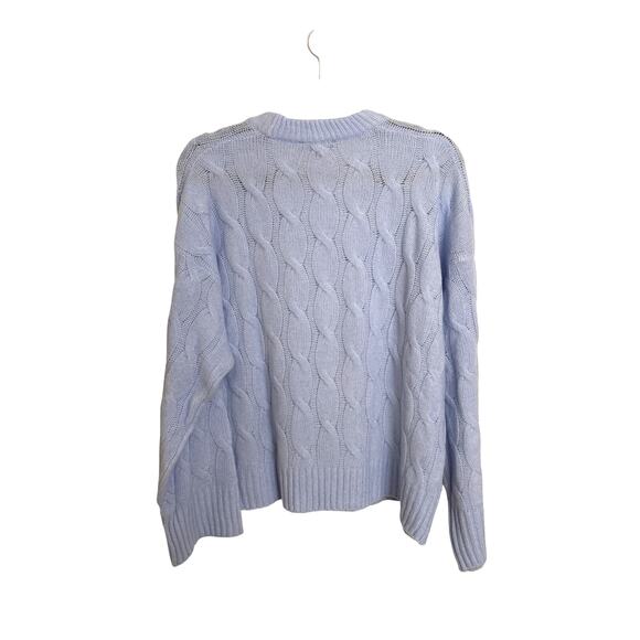 Ann Taylor Sweater Womens Large Cable Crew Neck Gentle Stream Blue Fuzzy NWT - Picture 2 of 5